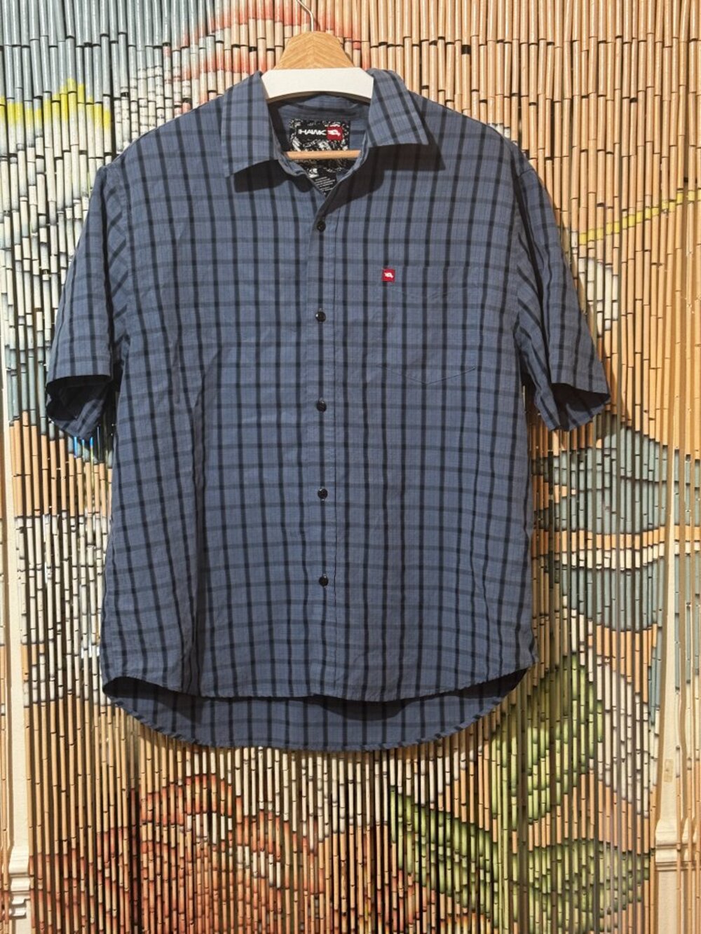 Tony Hawk Button-Down Short Sleeve Modal Blend Shirt, Blue Plaid, Large